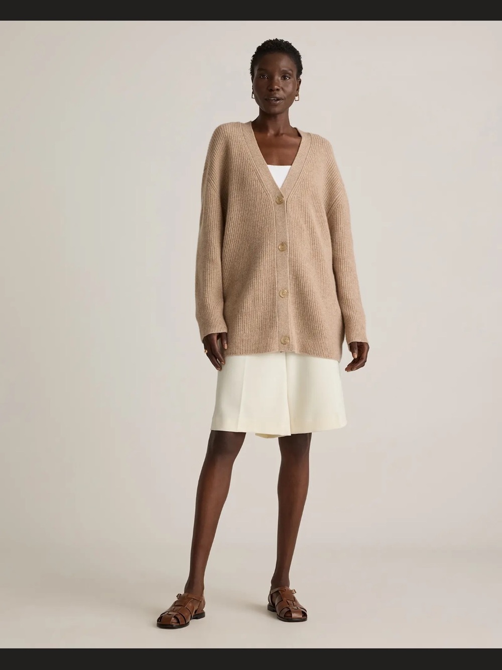 NWT Quince Mongolian Cashmere Oversized Boyfriend Cardigan. Oatmeal - M - Picture 2 of 9